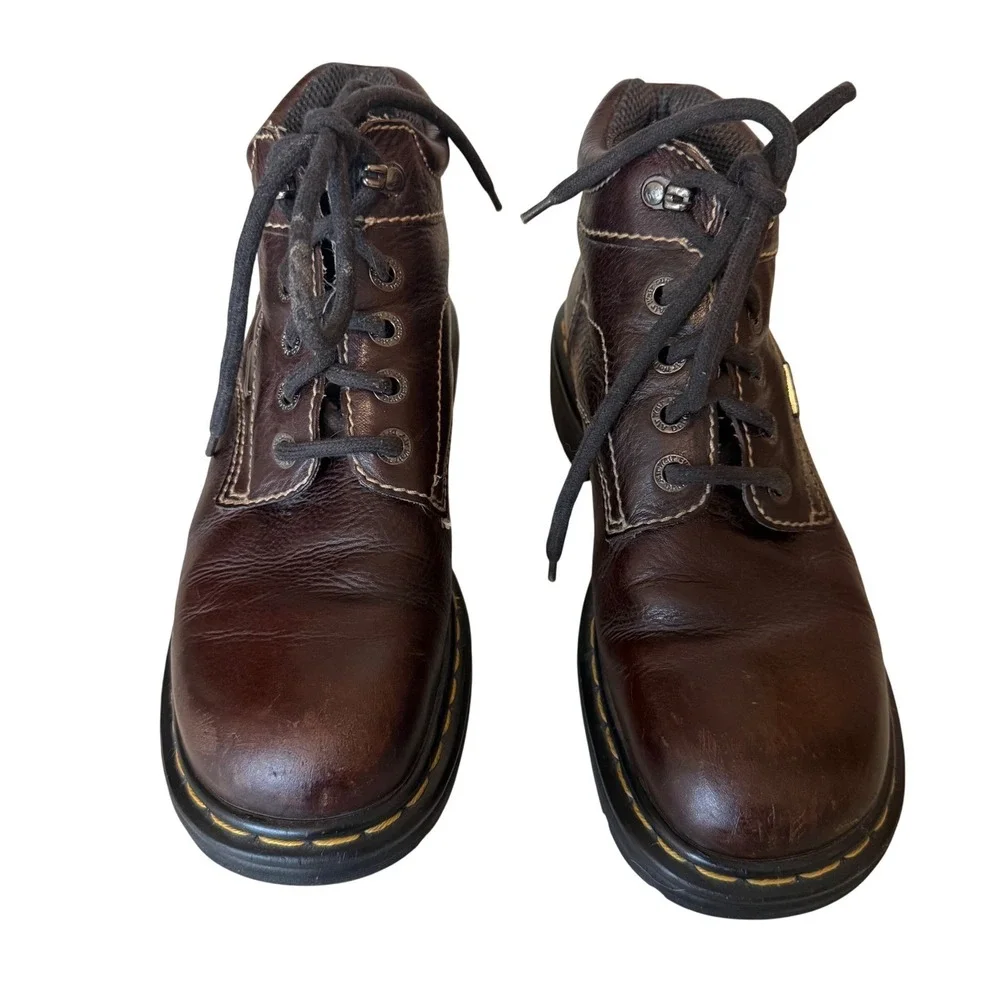 Dr. Martens VTG Mens 9271 Boots England Brown Leather Lace Up USA 8 UK 7 Flaw